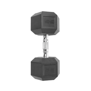55Lb Hex Dumbbell Rubber Coated Easy Grip Chrome Steel Handles Single Black - Picture 1 of 13