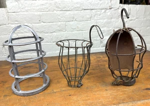 3 Vintage Lightbulb Cages, Explosion Proof Guard, Droplight Cage, Each Different - Picture 1 of 13
