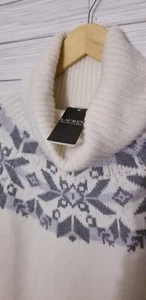 Lauren Ralph Lauren Women's Wool Turtleneck Sweater Dress Large CableKnit Ivory - Picture 1 of 5
