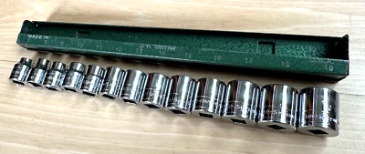 🇺🇸 SK Tools USA 7mm-19mm Metric Shallow 3/8" DR Socket Set lot 6-PT Green Tray - Image 1 of 4