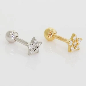 Piercing con poste de oreja Tragus diamante estrella bebé oro macizo 14K REAL calibre 18 - Imagen 1 de 13