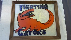 Florida Fighting Gators Framed Stained Glass Picture Window Man Cave 22.5" Long - Picture 1 of 11
