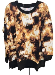 Neu mit Etikett LuLaRoe Large braun creme gold schwarz Batik Hannah SWEATSHIRT - Bild 1 von 7