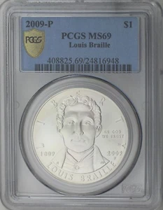 2009-P $1 Louise Braille 200th Birth Anniversary Silver Dollar PCGS MS69 - Picture 1 of 4