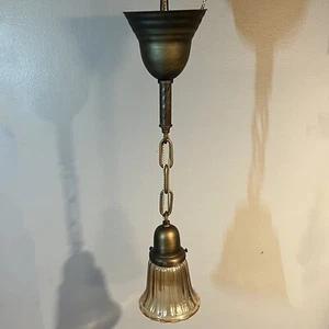 Wired Single Brass Pendant Light Fixture With amber globe 40G - Picture 1 of 5