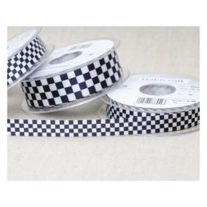 Chequered Flag Ribbon Black and White Check by Berisfords UK - Picture 1 of 4