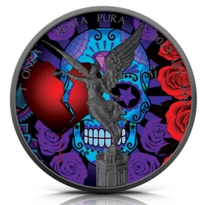 1 oz 999 Silver Mexican Libertad - Love Kills - Colorized & Ruthenium Plated - Picture 1 of 3