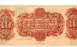 $10 "CANAL BANK" $10 (RARE) 1800'S (NEW ORLEANS) $10 UNCIRCULATED!!!! BEAUTIFUL! - Picture 1 of 3