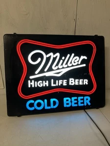 (VTG) 1980er Miller High Life Bier Kunststoff Leuchtschild Spielzimmer Männerhöhle funktioniert - Bild 1 von 8