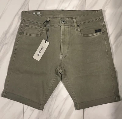Shorts jeans G-Star Raw masculino 3301 slim fit verde trevo desbotado $120 novo - Imagem 1 de 4