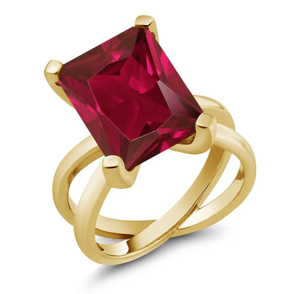 8.00 Ct Octagon Red Created Ruby 18K Yellow Gold Plated Silver X Ring Foto 1 de 1