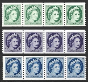 Canada 1954 QEII Wilding Set COIL Strips of 4 #345-348 VF-NH CV $23.00 - Picture 1 of 2