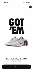 Nike x Martine Rose Shox MR4 White / Varsity Red (UK 6.5 Women’s) - Confirmed - Picture 1 of 5