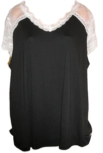 Übergröße weißes schwarzes Top mit Spitzenbesatz V-Ausschnitt, 3XL neu ohne Etikett - Bild 1 von 5