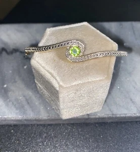 18K Gold Plated  Peridot Bracelet with Diamonds Made By BR Co Hinged Delicate - Picture 1 of 6