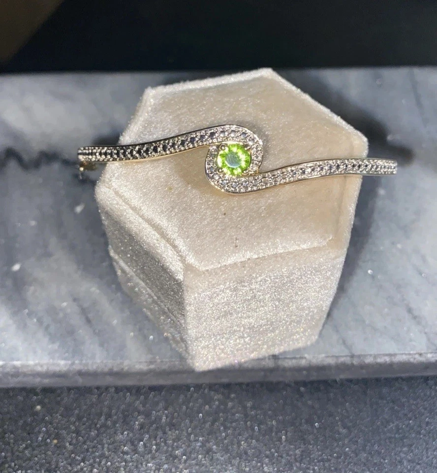 18K Gold Plated  Peridot Bracelet with Diamonds Made By BR Co Hinged Delicate - Image 1 of 4