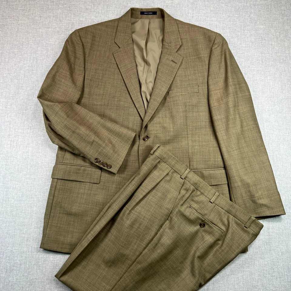 Ralph Lauren Hombre 46R Lana Tostada Micro Cuadros 2 Botones Traje Plisado Pantalones Clásico Foto 1 de 4