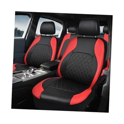 Leather Car Seat Covers Full Set, Luxury Breathable Front Black & Red, Full Set - Image 1 of 4