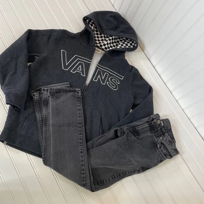 Vans Gris Oscuro Cremallera Sudadera con Capucha y Jeans Pierna Recta Talla Niños 12 Foto 1 de 4
