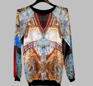 Clover canyon Sheer Multicolor Graphic Print Women’s Blouse Size Small - Picture 1 of 10