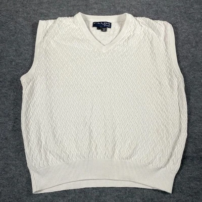 VTG Faldo By Pringle Sweater Mens Large White Cotton Cable Knit Vest Retro 90s - Image 1 of 4