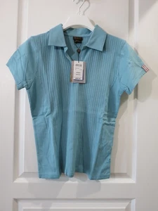 T-shirt pullover Ariat nuova con etichetta 100% cotone blu manica ad aletta colletto a costine taglia M - Foto 1 di 21