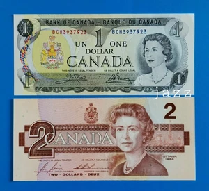 Rare Old Paper Money Bill Canada Banknotes 1973 $1 One & 1986 $2 Two Dollar - Picture 1 of 2