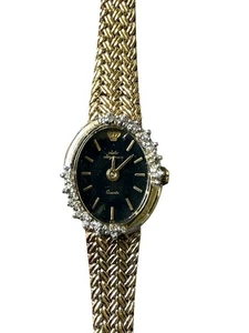 Reloj de vestir vintage Jules Jurgensen de cuarzo con diamantes genuinos enchapado en oro para damas - Imagen 1 de 4
