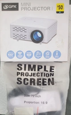 GPX PJ308W 1080p Mini Projector - with free 72" simple cloth screen - Image 1 of 4