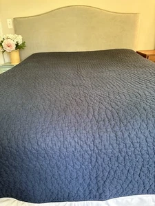 Pottery Barn Pick-Stitch Handcrafted Cotton Linen TWIN Quilt 73”x93” Deep Blue - Picture 1 of 4