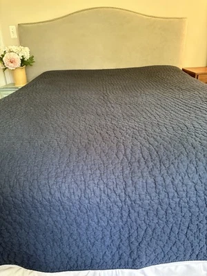 Pottery Barn Pick-Stitch Handcrafted Cotton Linen TWIN Quilt 73”x93” Deep Blue - Image 1 of 4