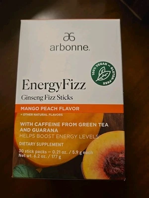Nuevo Arbonne Energy Fizz Sticks Caja 30 Palitos, Mango Melocotón Ginseng Foto 1 de 4