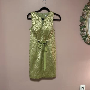 Chetta B Formal Sheath Dress 50’s Style Gold Green Jaquard textured floral 10 - Picture 1 of 7
