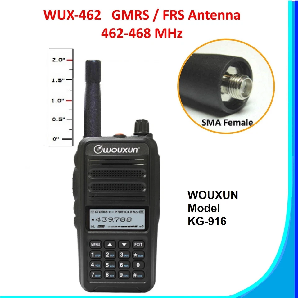 Antena corta GMRS afinada WUX-462 2" de alto para WOUXUN KG-916 KG916 UHF Foto 1 de 1