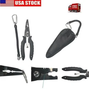 7.5" Fishing Pliers Stainless Steel Hook Remover Split Ring w/ Lanyard & Sheath - Picture 1 of 7