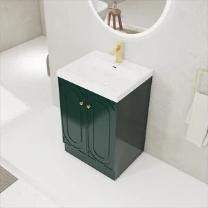 24 inch Plywood Freestanding Bathroom Vanity Cabinet Dark Green Resin Sink Basin - Picture 1 of 15