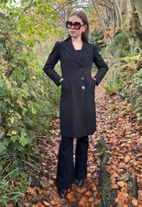 40's Bradleys Ladies Black Grey Stripe Wool Long Sleeve Tailored Velvet Jacket S - Picture 1 of 7