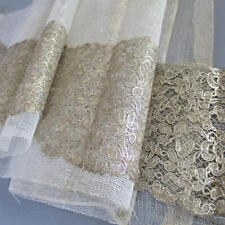Antique Needle Lace Appliques w Silver Metallic Threads 11" Swags Unused on Mesh