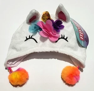 My Life As Rainbow Plush Unicorn Winter Hat With Pom Poms for 18" Dolls - Picture 1 of 3