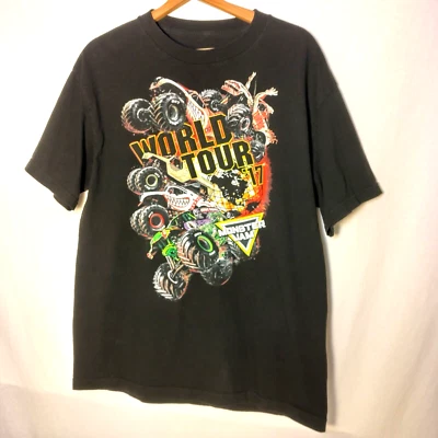 Monster Jam World Tour 2017 T Shirt Men Large Grave Digger Trucks Black 4WD READ - Image 1 of 4