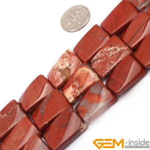 Natural Assorted Gemstone Rectangle Twist Beads For Jewelry Making 15" 15x20mm