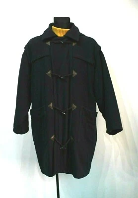 REFLEX Finlandia Vintage Años 80 Original Azul Marino Lana Lona Abrigo Con Capucha 50 UK 40 L Foto 1 de 4