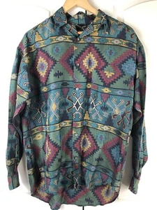 Vintage Structure 100% Silk Mens Aztec Silk Shirt Button Down Size S - Picture 1 of 13