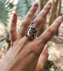 Stag Beetle Ring 925 STERLING SILVER Symbol of metamorphosis Handmade Exclusive - Picture 1 of 11