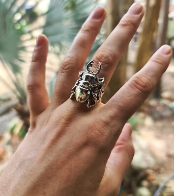 Stag Beetle Ring 925 STERLING SILVER Symbol of metamorphosis Handmade Exclusive - Image 1 of 4