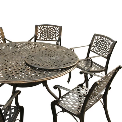 Outdoor Lattice 59-in. Round Dining Set with Lazy Susan and Bronze 7-Piece Sets Foto 1 de 4
