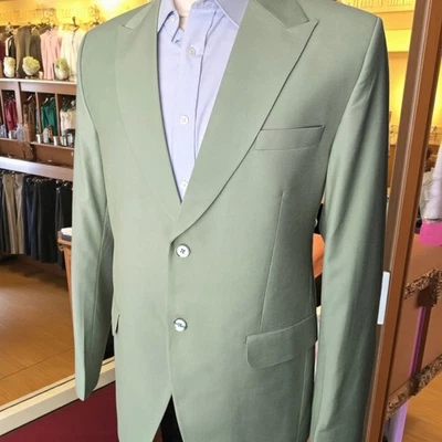 Blazer De Colección A Medida Años 70 42L Algodón Pico Solapa Doble Ventilación Aguacate Verde Hecho a Mano Foto 1 de 4