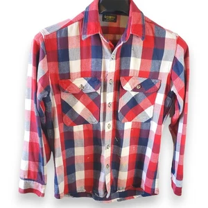 VTG 80s OshKosh BGosh Flannel Shirt Mens M Plaid Distressed Workwear Paint - Picture 1 of 15