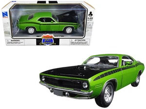 1970 Plymouth Barracuda Diecast Model 1/25 Green Black Hood Stripes New Ray - Picture 1 of 2