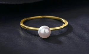 Damen Glass Pearl Ring 925er Sterling Silber Echt 14 K GG Verlobung Rhodiniert - Bild 1 von 6